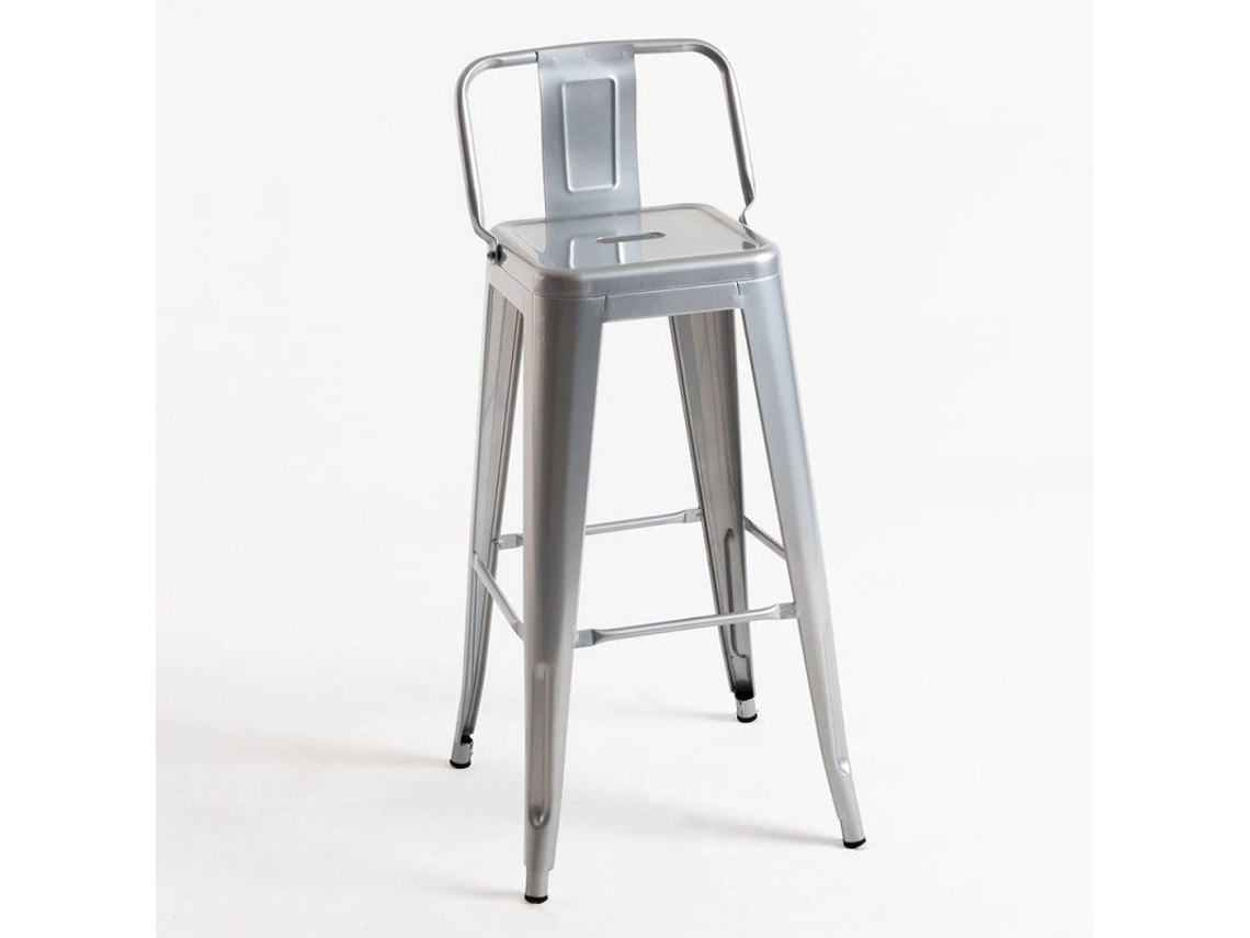 DUDECOR Taburete Leeds Con Respaldo Gris Metalizado