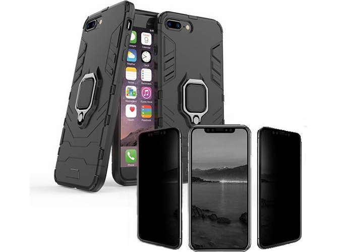 Kit Funda y Protector Privacy iPhone 7 Plus, 8 Plus Military Defender Negro