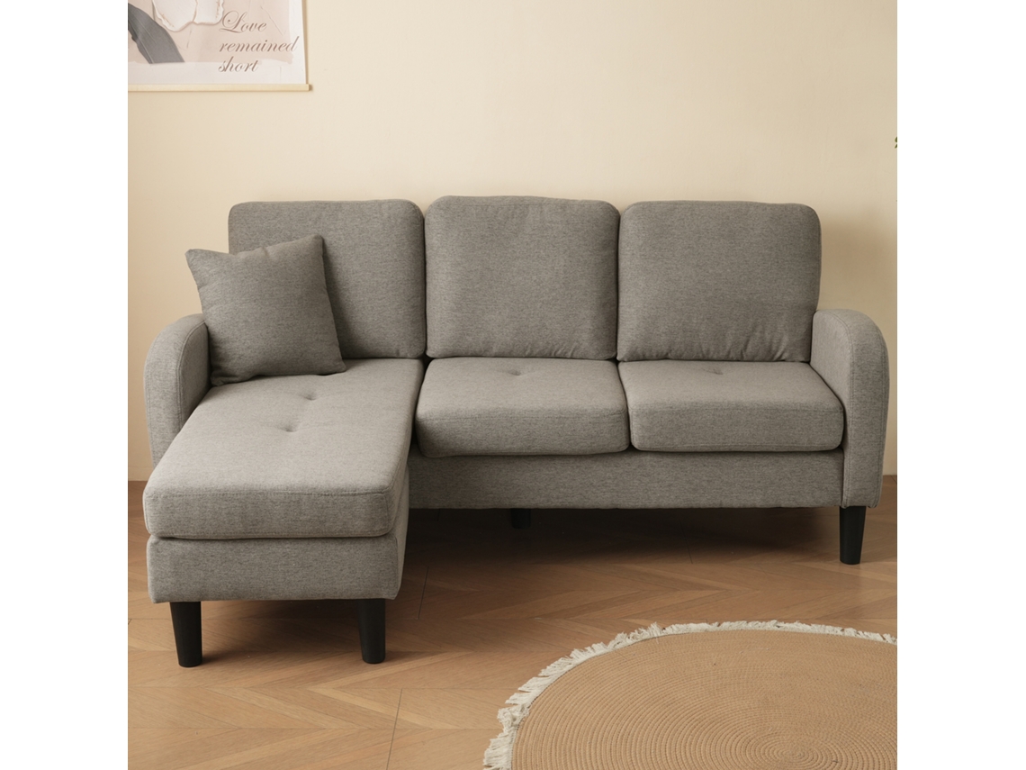 Sofá Esquinero En L De 3 Plazas Reversible, Con Chaise Longue Izquierda O Derecha, Tela De Algodón-lino Transpirable, 166x118x77 Cm, Gris Antigüedad