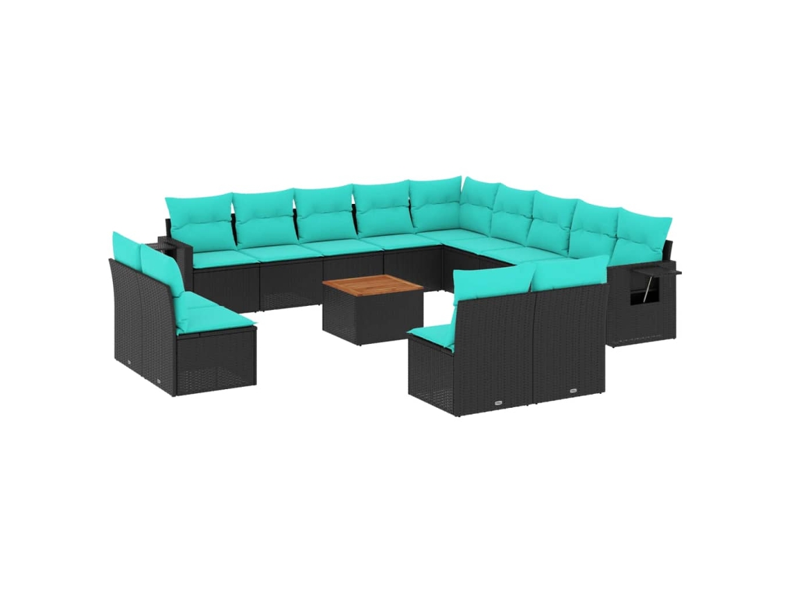 Maison Exclusive - Conjunto De Sofá De Jardín De 14 Piezas Con Cojines, De Poliratán Negro