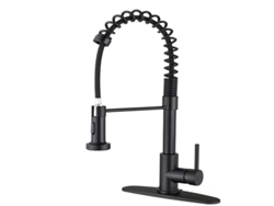 Grifo Para Fregadero De Cocina De Acero Inoxidable (negro) Con Caño Con Resorte, Rotación De 360 Grados, Uso Dual De Agua Fría Y Caliente.