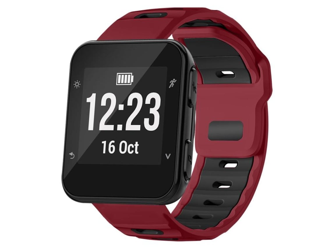 Bracelete Para Garmin Forerunner 35 / 30 / 35j - Silicone Bicolor - Encaixe Plano Vermelho Vinho + Preto