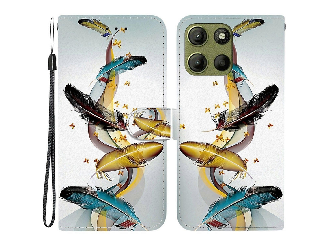 Funda De Cuero Con Tapa Y Patrón Estampado Para Motorola Moto G15 4g, Anticaídas, Con Cordón