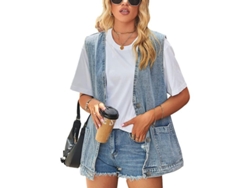 2026-chaleco Vaquero Oversize Para Mujer Lavado Desgastado Botones Sin Mangas Vientre Largo