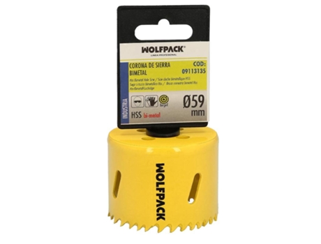 Corona Sierra Bimetal Ø 59 mm Templado Termico. Base Reforzada. Corona Madera. Broca Agujeros Madera. Acero. Hierro. Plasticos WOLFPACK LINEA PROFE...