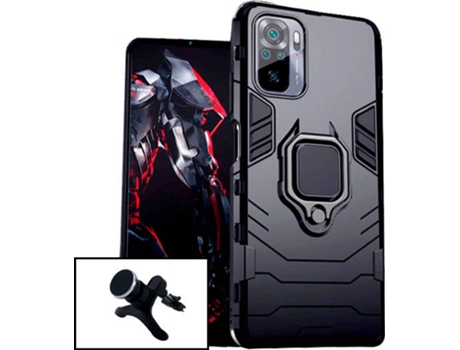 Kit Carcasa y Soporte Magnético Auto Reforzado Xiaomi Redmi Note 10s Redmi PHONECARE Military Defender Negro