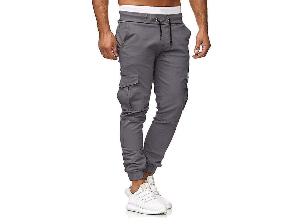 2026-pantalones Cargo Hombre Con Cordón Slim Fit Para Trabajo Y Deporte Con Bolsillos Y Puños Anchos Wjc 3xl Gris