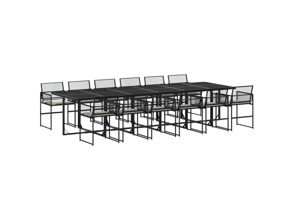 Conjunto 13 comedor de jardín con cojines VIDAXL ratán sintético negro