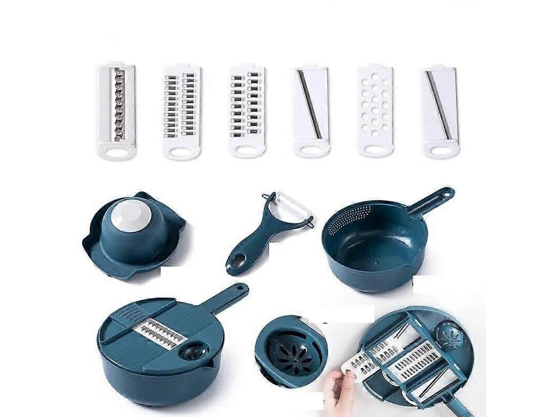 Cortador de verduras multifuncional de cocina nueve en uno, rallador de patatas y rábanos con 12 piezas, utensilios para ensaladas