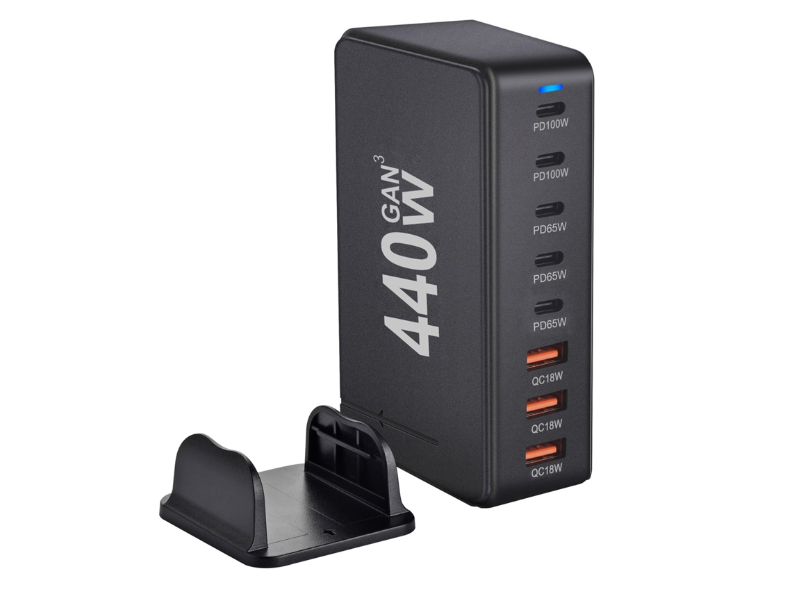 Estação De Carregamento Hub 440w 8 Portas Usb-c Gan3 Carregamento Rápido Para Celulares/notebooks