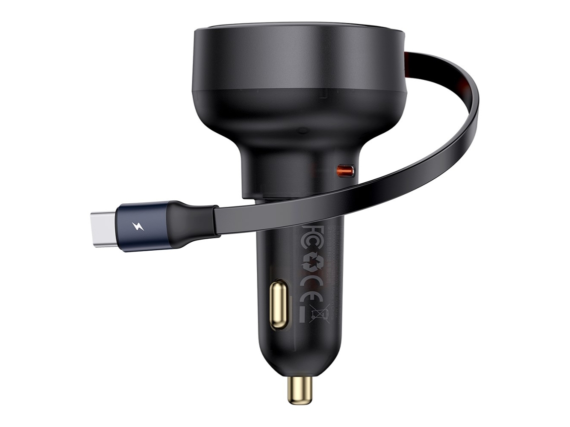 Cargador De Coche Baseus Enjoyment Pro De 60 W Con Puerto Usb-c Y Cable Usb-c Retráctil - Negro