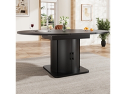 Conjunto De Mesa De Comedor 5 Piezas Para 4-6 Personas - Mesa Extensible Con Cajones, 4 Sillas De Lino Gris - Negro