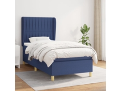 Cama Box Spring Con Colchón Tela Azul 100x200 Cm