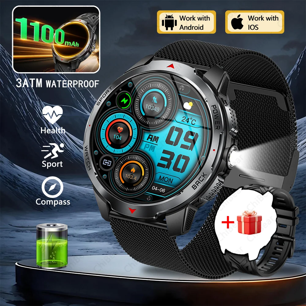 Reloj inteligente MDUG para ciclismo, running y fitness, resistente al agua, con LED y Bluetooth (correa de cuero negro).