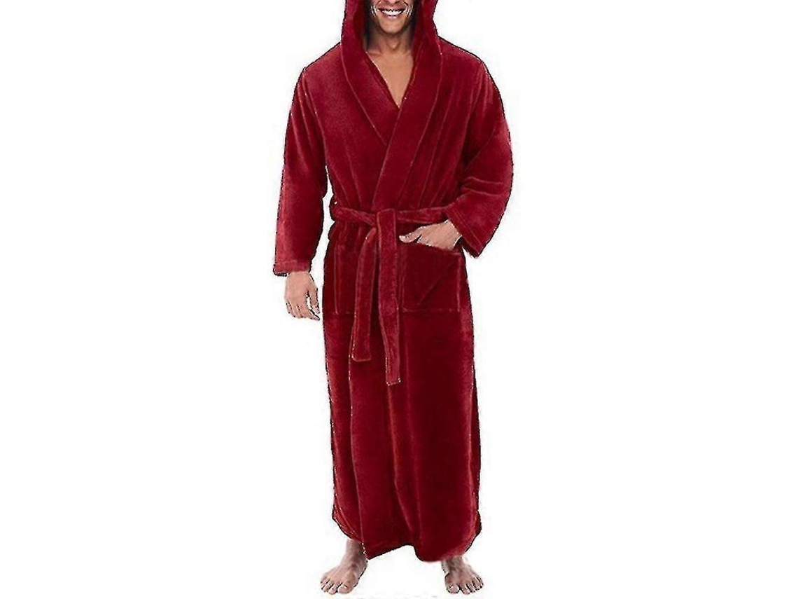 Traje De Baño Largo Con Capucha De Forro Polar Cálido Para Hombre, Ropa De Dormir De Invierno S202412242458