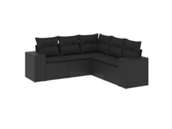 Conjunto de 5 sofás de jardín con cojines de mimbre, color negro, EXCLUSIVA MAISON (5 piezas)