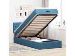 Estructura De Cama Otomana Colchón Terciopelo Azul Oscuro