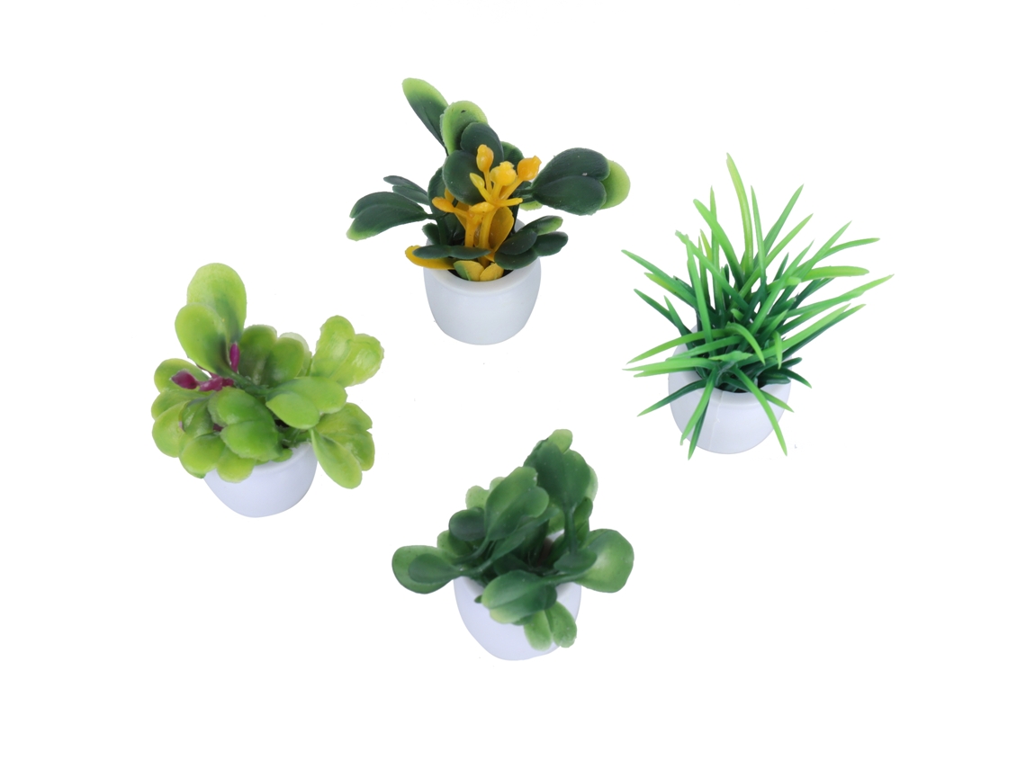 Juego De 4 Plantas Artificiales En Miniatura Con Macetas De Cerámica Para Decoración De Mesa.