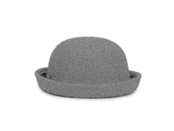 Sombrero Bombín De Fieltro De Lana Moderno Para Mujer, Color Liso, 57 Cm, Gris Cáñamo.
