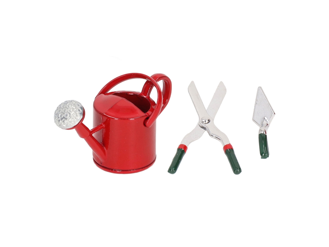 Kit De Herramientas De Jardinería En Miniatura 1:12 Para Casa De Muñecas: Regadera, Pala, Tijeras, Goma Elástica Roja.