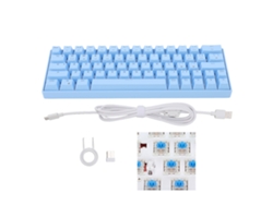 Teclado Mecânico 64 Teclas Azul Switch Azul 3 Modos Conexão Type C Iluminação Branca Ergonomic Para Win