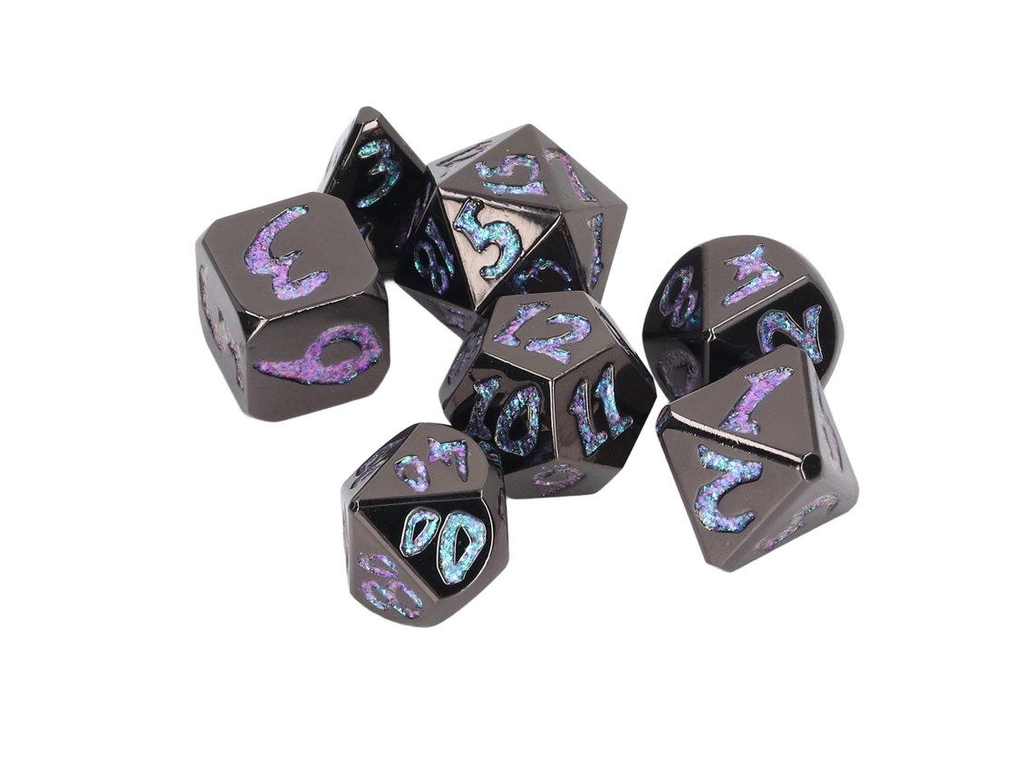 Juego De 7 Dados Poliédricos De Metal Sólido Para Juegos De Rol Y De Mesa Con Números Claros.