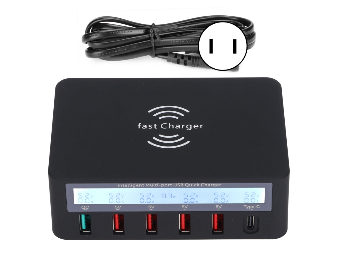 Estación De Carga Usb De 6 Puertos, Cargador Rápido Inteligente Para Múltiples Dispositivos, 100-240 V, Enchufe Estadounidense, Negro.