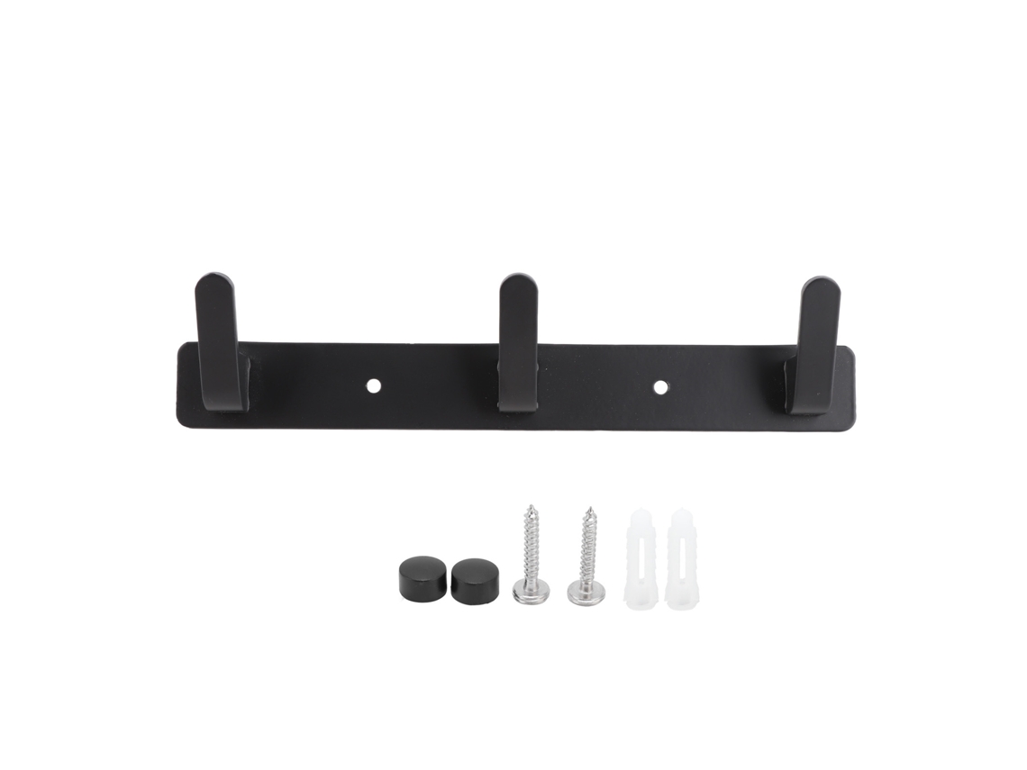 Gancho De Aluminio En Fila Para Montaje En Pared, 3 Ganchos, Negro, Cocina, Baño, Armario
