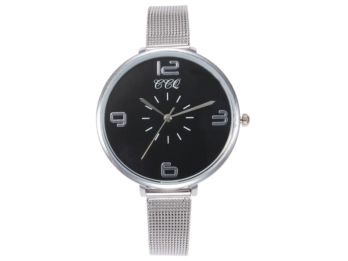 Reloj De Pulsera De Cuarzo Para Mujer Ccq Con Correa De Aleación Y Números Grandes (negro)