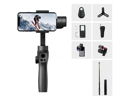 Estabilizador gimbal profissional suave para smartphone android, celular com 3 eixos, handheld gimble stick[set-f]