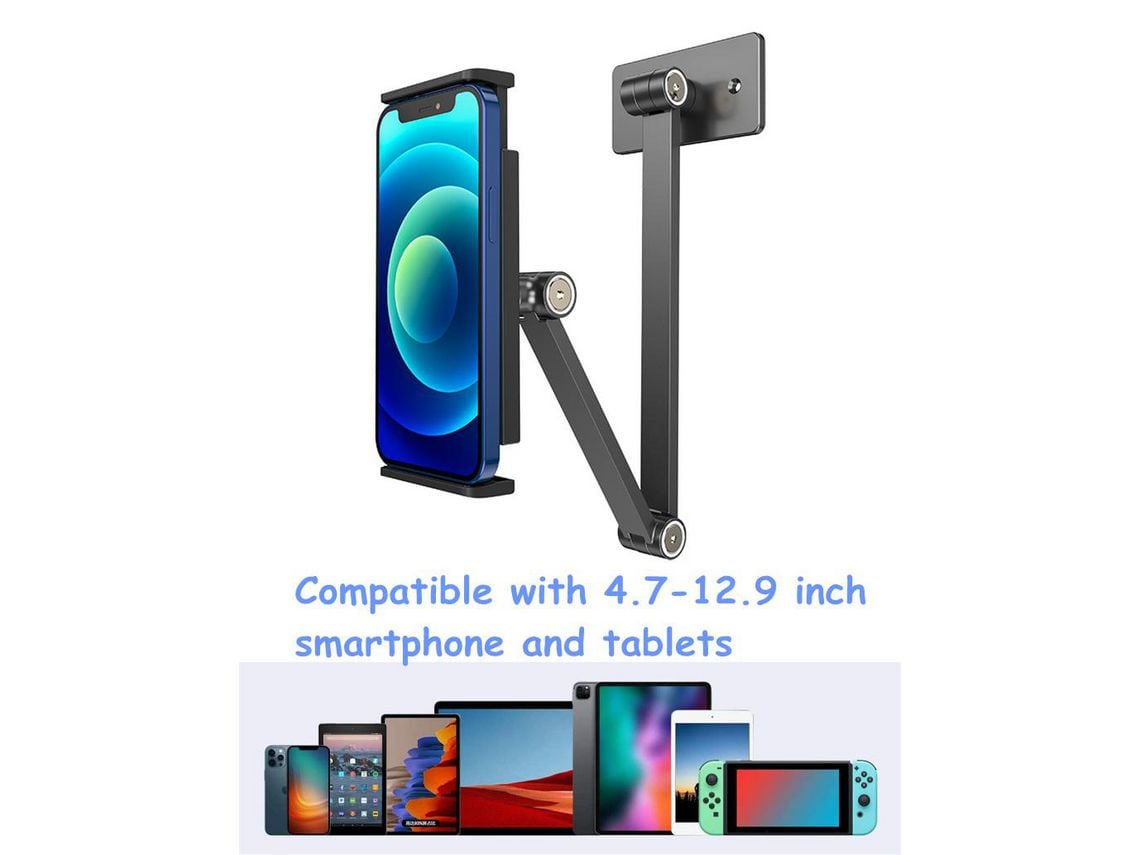 Soporte para tableta de montaje en pared de brazo largo Soporte para  teléfono con diseño de tres ejes y múltiples ángulos para iPhone iPad