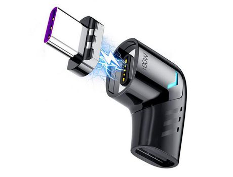 Adaptador magnético usb c a tipo c de 100w para macbook, convertidor de imán usb tipo c de carga rápida, cable magnético, conector de ángulo recto...