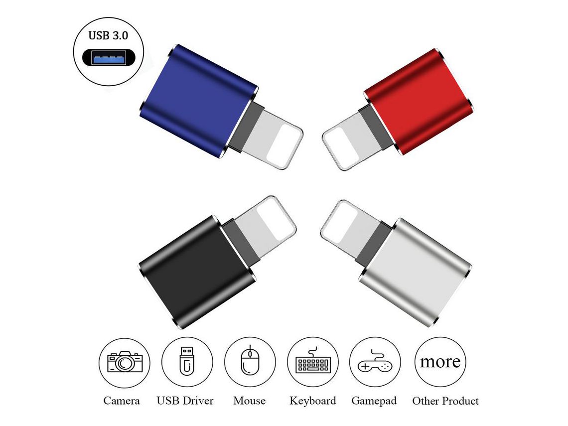Adaptador de iphone otg para iphone 11x8 7 6 plus ipad air pro mini a usb flash drive ratón lector de tarjetas teclado metal 3,0