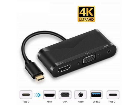 Tipo-C a VGA HDMI Compatible con adaptador de audio 3.5 USB-C Hub de carga 5 en 1 3.0 para Macbook Xiaomi 9 Samsung S9 Huawei P30