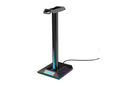 Soporte de auriculares para juegos RGB translúcido con luz LED Soporte de monitor de escritorio para computadora Control táctil de audio