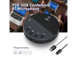 Altavoz de conferencia USB de escritorio, micrófono BT de condensador omnidireccional de 360 °, micrófono de ordenador, función de silencio/volumen con altavoz