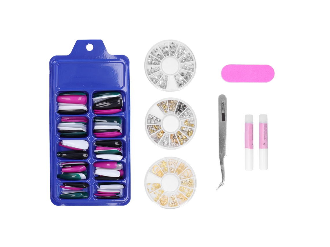Dedos Artificiais Longos Coloridos Abs De Capa Completa Com Estojo E Acessórios Para Manicure Diy 100 Peças