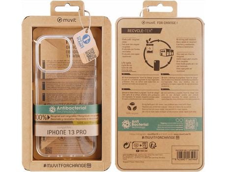 Carcasa iPhone 13 Pro MUVIT Recicletek Antibacteriana Transparente