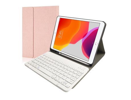 Carcasa y Teclado Bluetooth YIMGOTTA Rk102 para iPad 10.22021/2020/2019/iPad Air 10.5/iPad Pro10.5 (Inglés - Rosa)