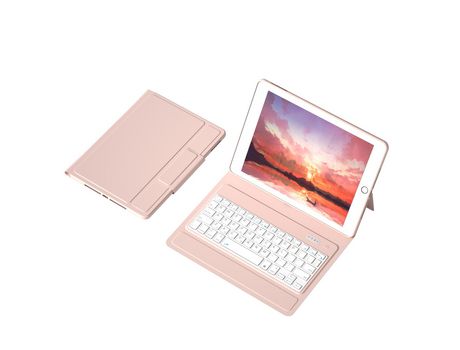 Carcasa y Teclado Bluetooth YIMGOTTA T1082 para iPad 10.22021/2020/2019/iPad Air 10.5/iPad Pro10.5 (Inglés - Rosa)