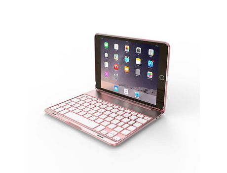 Carcasa y Teclado Bluetooth YIMGOTTA F8Sm para iPad Mini1/2/3 (Inglés - Rosa)