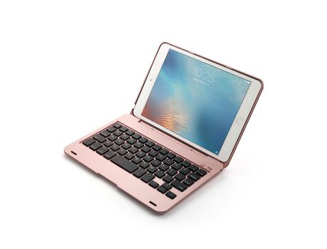 Carcasa y Teclado Bluetooth YIMGOTTA F1 para iPad Mini1/2/3 (Inglés - Rosa)