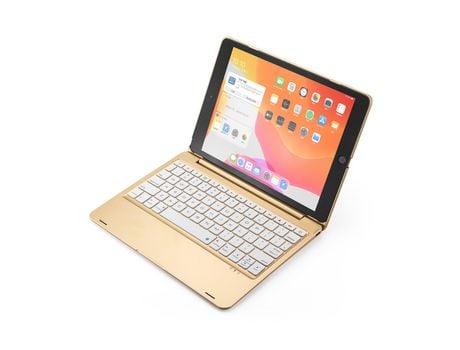 Carcasa y Teclado Bluetooth YIMGOTTA F102B para iPad 10.22021/2020/2019/iPad Air 10.5/iPad Pro10.5 (Inglés - Dorado)