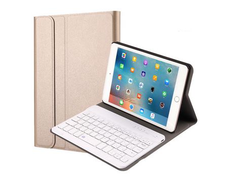 Carcasa y Teclado Bluetooth YIMGOTTA Ft1027 para iPad Mini1/2/3 (Inglés - Dorado)