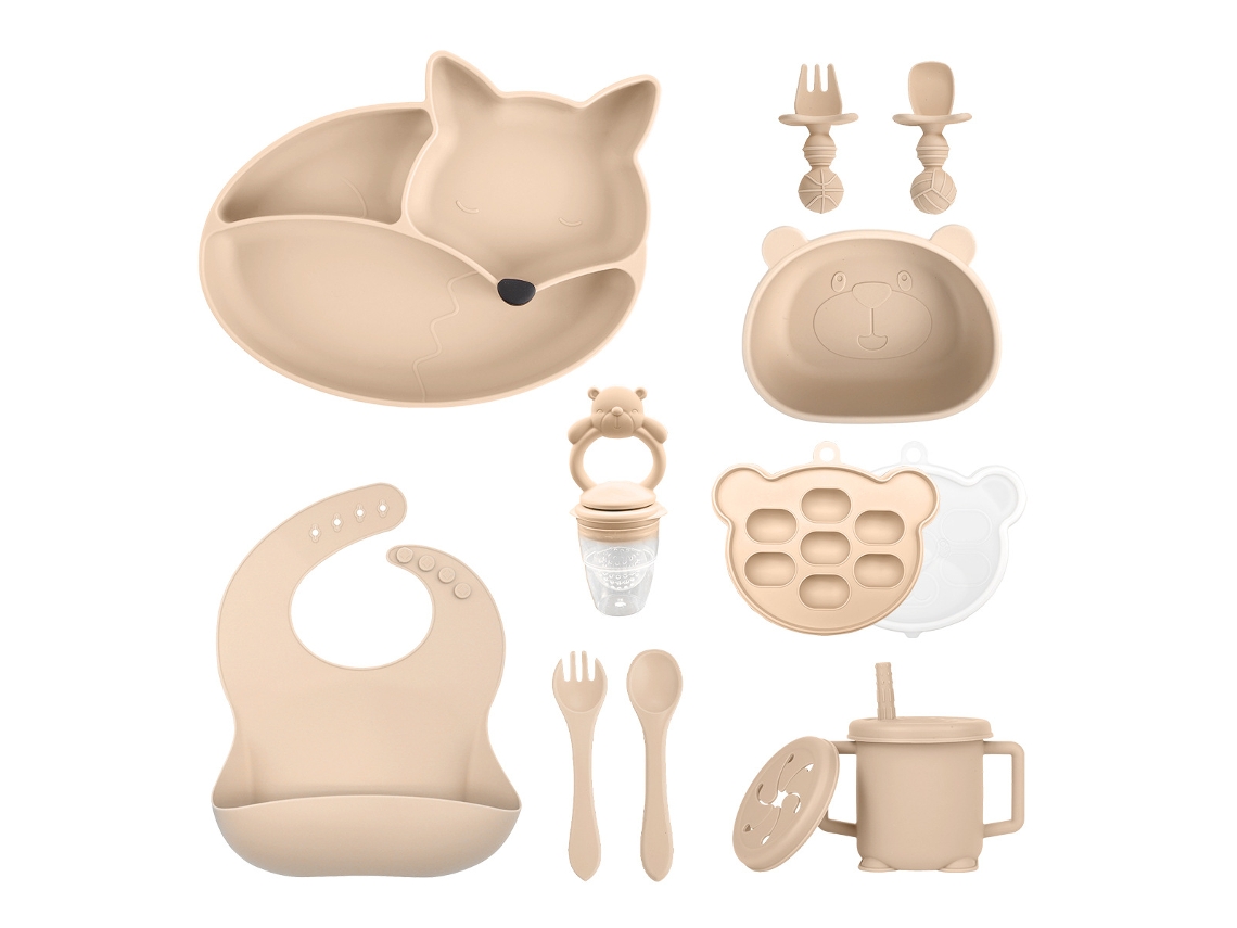 Set De Cubiertos Bebé Chrui 6+ Meses Plato Zorro Ventosa + Cubiertos (beige)