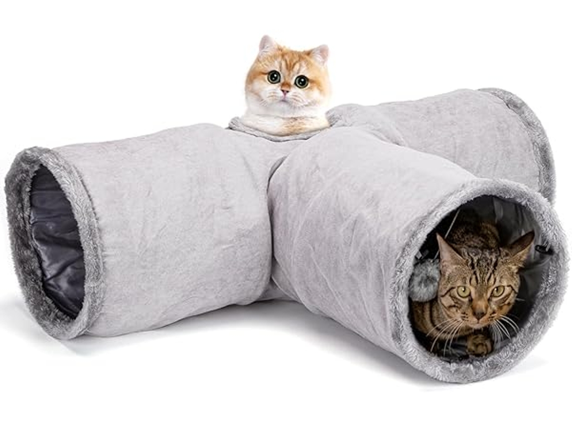 Túnel Para Gatos De 3 Carriles, Material De Felpa, Agujeros Y Bolas Colgantes, Plegable, Adecuado Para Animales Pequeños, Su Diseño Ergonómi