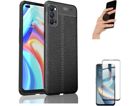 Carcasa, Protector y Popsocket Oppo Reno4 5G Rugged Leather Negro