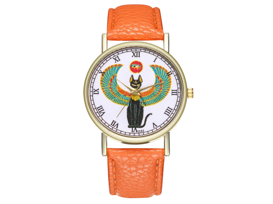 Reloj Analógico De Cuarzo Unisex Con Elegante Correa Clásica De Pu Naranja.