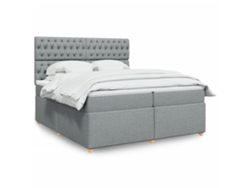 Cama Box Spring Con Colchón Tela Gris Claro 200x200 Cm