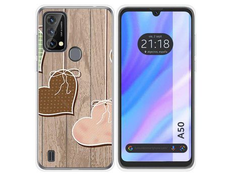 Carcasa para Blackview A50 TUMUNDOSMARTPHONE Dibujos Corazones Madera Multicolor